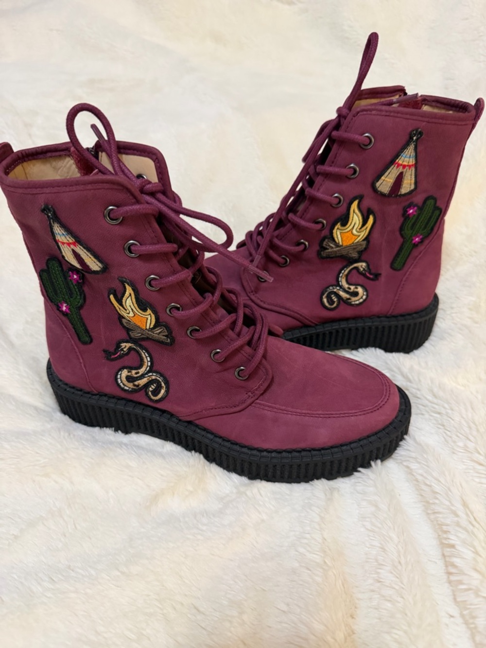 Katy Perry Collection The Natty Zip& Lace-Up Patches Ankle Boots Purple Sz 6.5 View 3